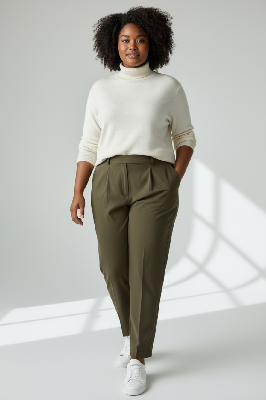 Express Olive Green Pleated Trousers